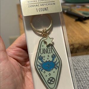 Cancer crab Zodiac Keychain with Blue and Goldtone Accents and Star charm